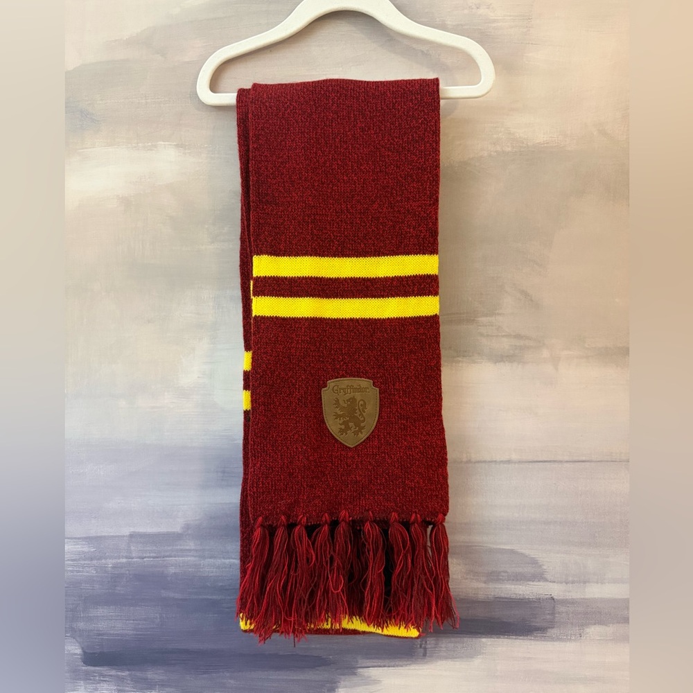 Harry Potter Official Gryffindor Striped House Scarf with Faux Leather Crest